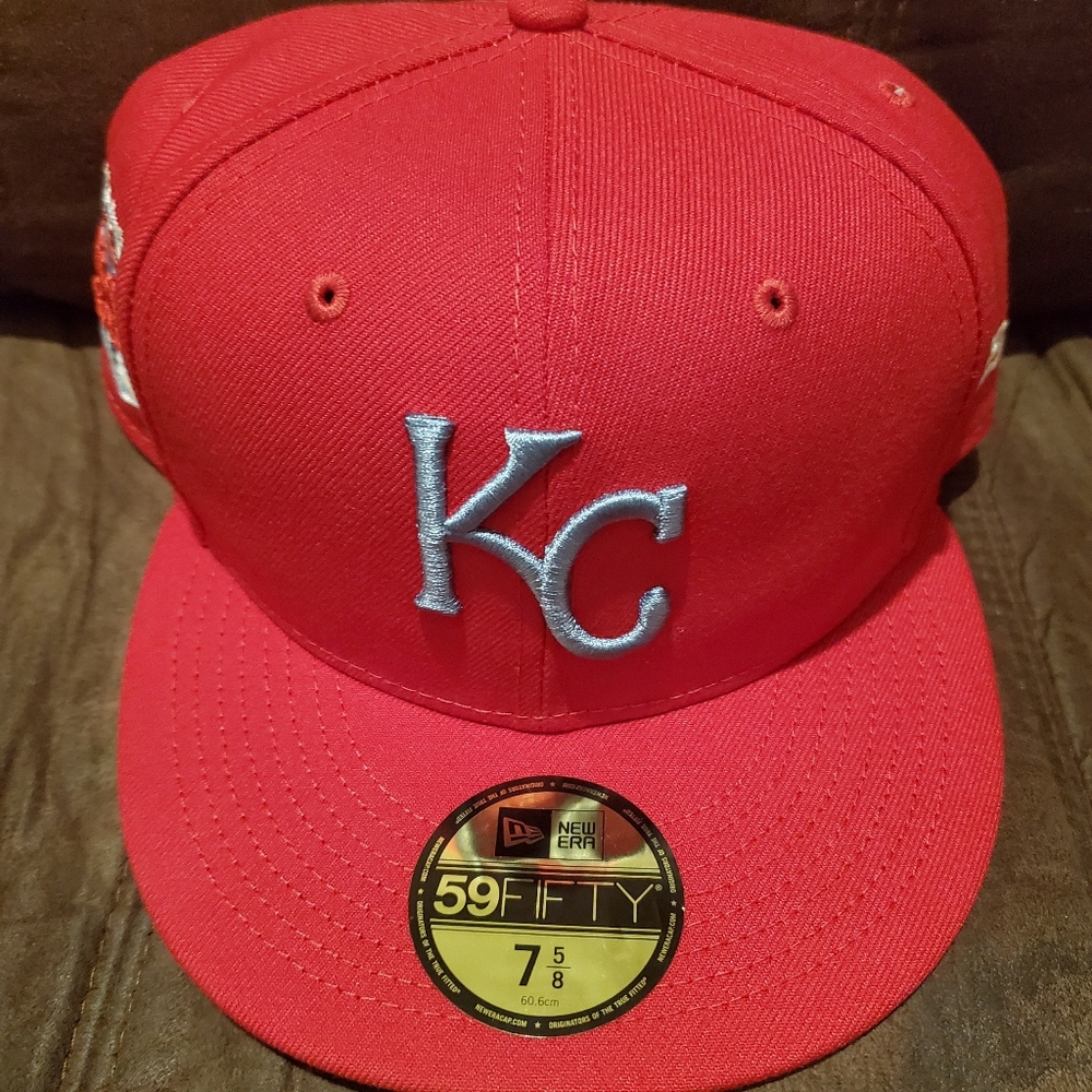 KANSAS CITY ROYALS NEW ERA 59FIFTY HAT 7 5/8 RED W ICY BLUE UV 2012 ASG SIDE PAT